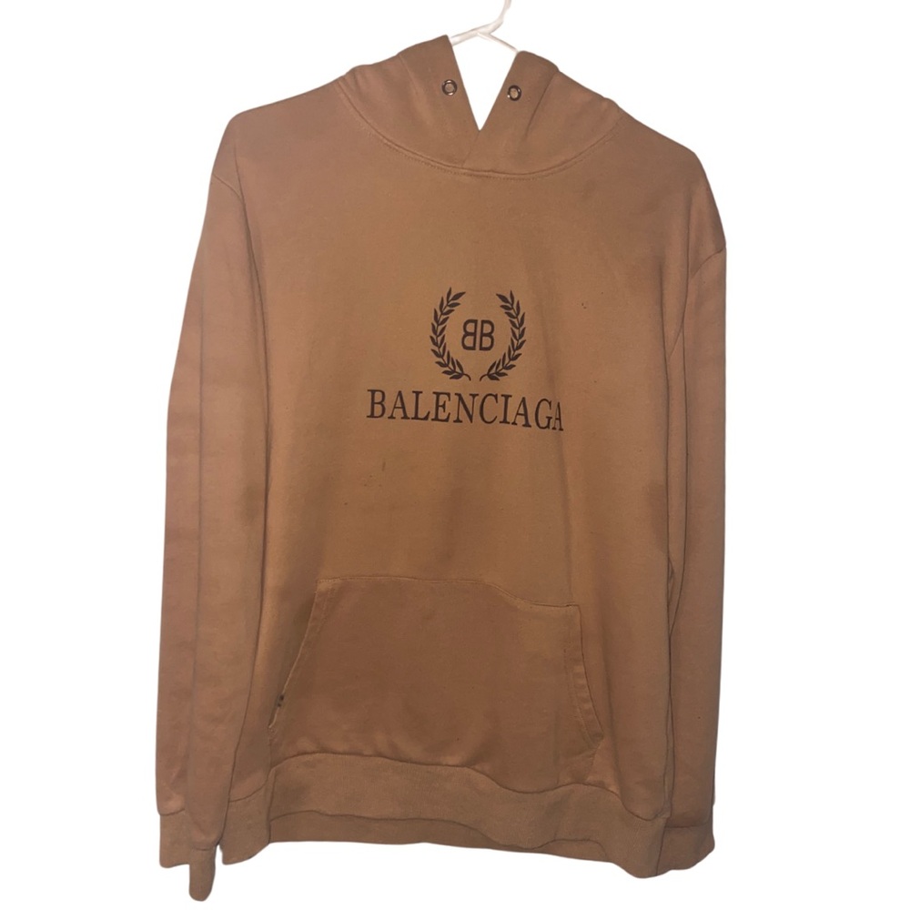 Balenciaga Brown Logo Hoodie Size M - Authentic Designer Sweatshirt